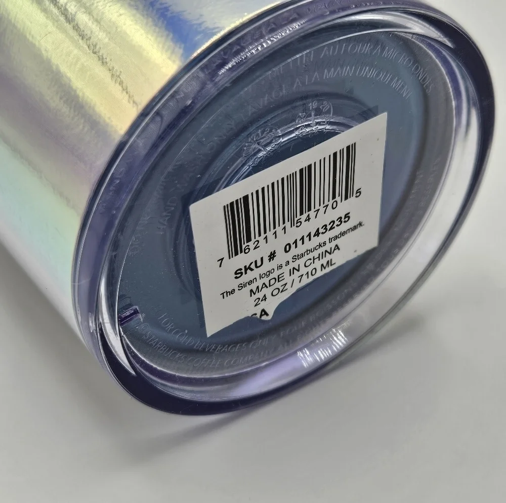 NEW Starbucks Iridescent Tumbler Cup Diamond Detail Blue Lid 24 OZ Venti 2023